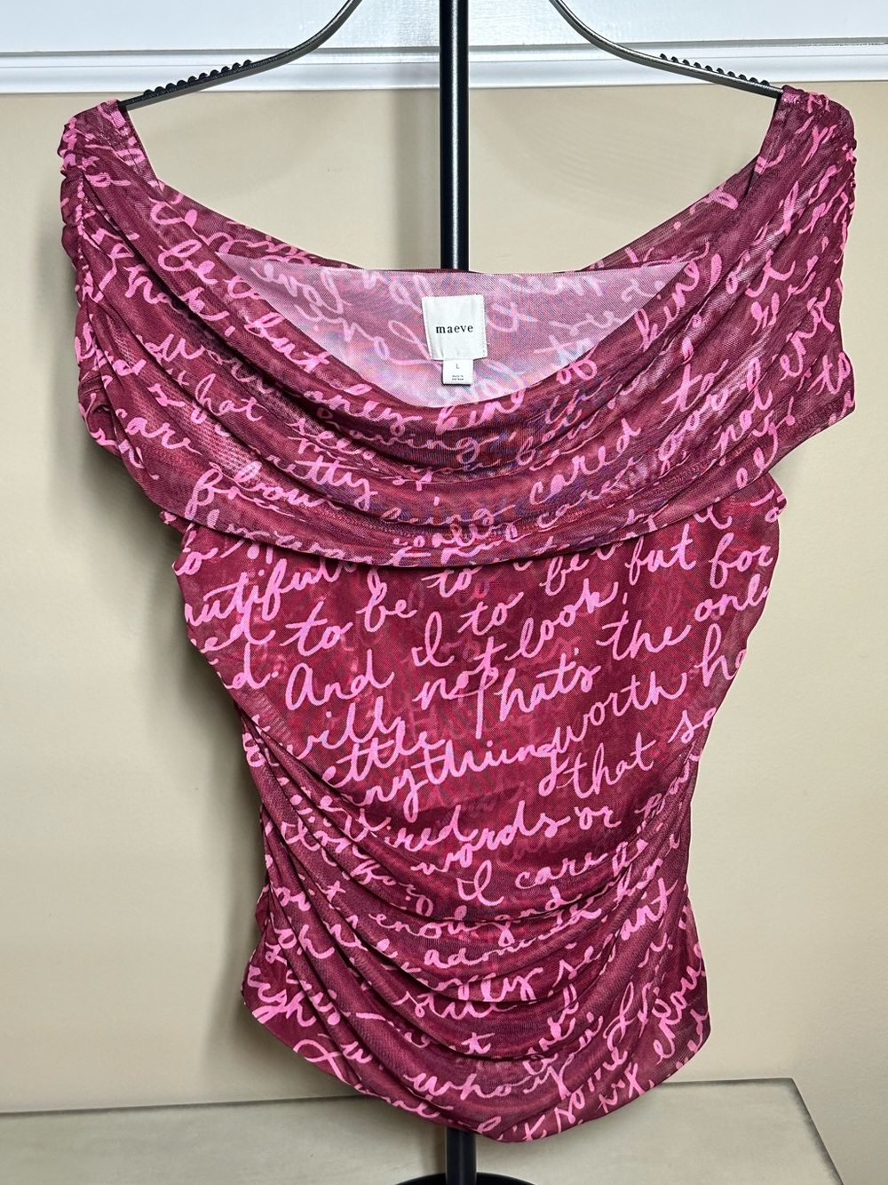 Maeve Anthropologie Mesh Cowl Neck Ruched Top Size Large